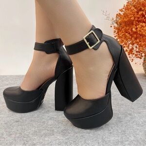 NIB [Lurnyet] Dreamer Black Platform Ankle Strap Platform Chunky Heels Women’s 7